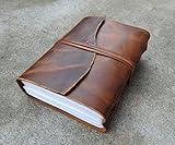 Vintage Genuine Crazy-Horse Wax Leather Journal (Handmade) - Leather Cord Coptic Bound and leather tie closure - 20% OFF SALES
