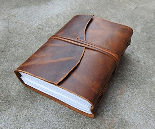 Vintage Genuine Crazy-Horse Wax Leather Journal (Handmade) - Leather Cord Coptic Bound and leather tie closure - 20% OFF SALES