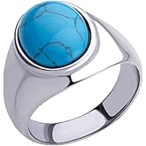 555Jewelry Stainless Steel Modern Domed Oval Signet Turquoise/Onyx Stone Ring for Men