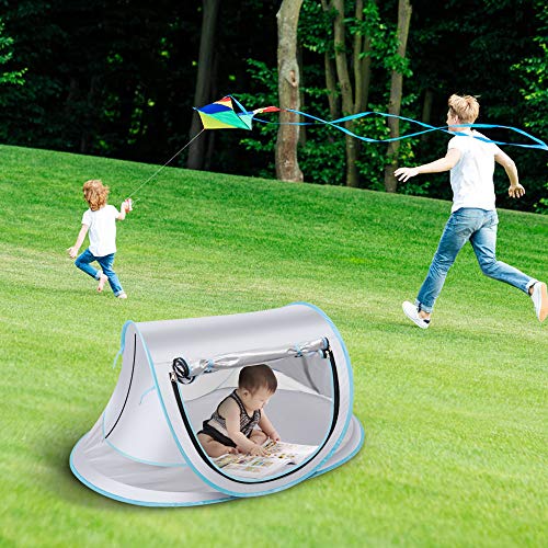 SUNBA YOUTH Baby Tent, Portable Baby Travel Bed, UPF 50+ Sun Shelters for Infant, Pop Up Beach Tent, Baby Travel Crib with Mosquito Net, Sun Shade ... (Gray)