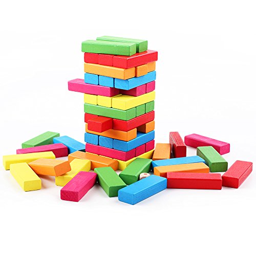 QZM Wooden Tumble Tower Stacking Games Hardwood Blocks Building Toys Color Match 54 Pieces - Thumbnail 3