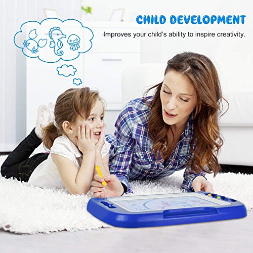Magnetic Drawing Board, Doodle Toy Big Magnetic Erasable Magna, Writing Sketching Pad, Assorted Colors Writing Painting Sketching Pad Board for Toddler Boy Girl Kids Blue