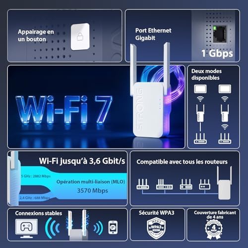 Répéteur WiFi 7 BE3600, Amplificateur WiFi Double Bande