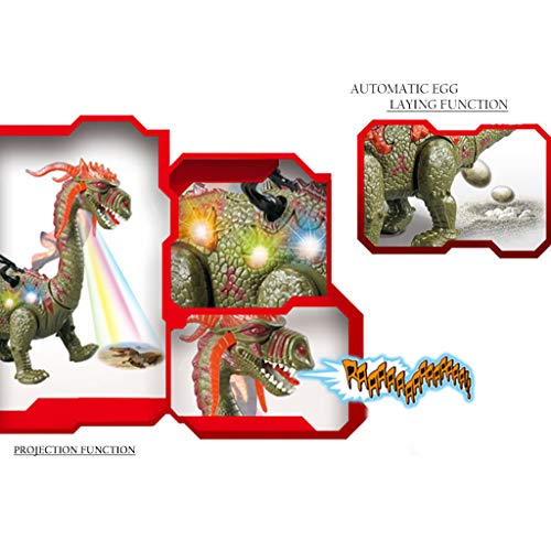 Amaping Electronic Dinosaur Robot Toy, Cute T-Rex Walking Glowing and Music Lay Eggs Dragon Light Up Sounds Toys Educational Baby Interactive Toys Xmas Gift (Green)