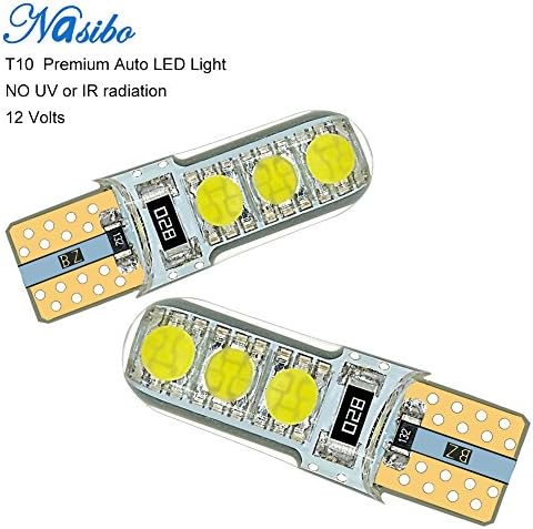 194 Led bulb,Interior Lights for W5W 194 168 2825 T10 Wedge 6-SMD 5050 Replacement and Reverse T10 Waterproof Led Light Bulbs Nasibo White 2 PCS