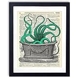 Octopus In The Tub Upcycled Vintage Dictionary Art Print 8x10