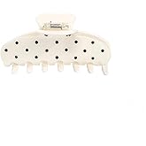 Sqsyqz White Polka Dot Medium-Sized Clasp French Hair Clips Large Hair Claw Clips for Thick Hair Women