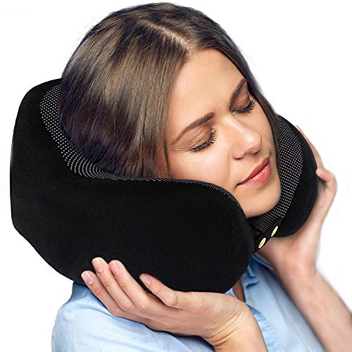 Travel Pillow - Soft Chin Neck Support Comfortable Adjustible Memory Foam Best for Sleeping Bus Airplane Car TV Reading Computer Kids Adults Carry-On Luggage