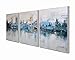 ARTLAND Modern 100% Hand Painted Framed Abstract Oil Painting Blue Villages 3-Piece Gallery-Wrapped Wall Art on Canvas Ready to Hang for Living Room for Wall Decor Home Decoration 24x48inches