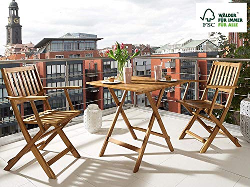 SAM 3-TLG. Gartengruppe Camelia, Akazien-Holz, 1x Tisch 62x62 cm + 2X Klappsessel, Set klappbar, massives Balkonset, 4251267241903, braun, 3tlg. balkonset Camelia – Bild 2