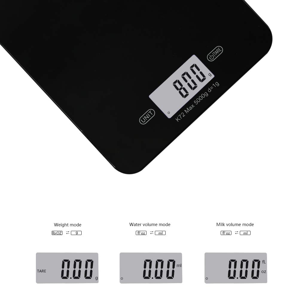 Digital Kitchen Scale High Value Food Scales Good Looking Postage Scale Multifunction Food Grade ABS Accuracy with LCD Display Tare Function for Baking Cooking Max 11 Lb 5 Kg, 5 Units, Easy to Clean