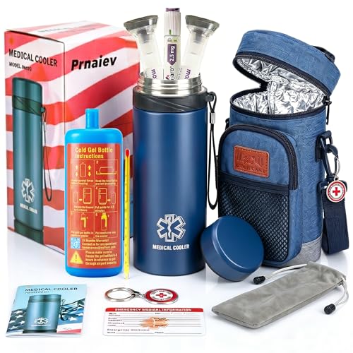 Prnaiev Hielera para Insulina - Estuche para Insulina de Viaje con Porta Insulina para Viaje, Mantiene Frío 60 Horas, Capacidad para 4-7 Plumas de Insulina,900ml, Azul