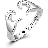 Fookduoduo Hug Rings for Women Sterling Silver Adjustable Love Ring Always with You Jewelry Rings Couples Bands Hugging Ring for Women Teen Girls