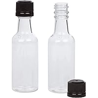 Mini Liquor Bottles 50ml Mini Empty Plastic Alcohol Shot Bottles (Case of 25, Black Cap)