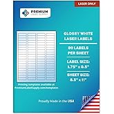 Premium Label Supply Glossy White Sticker Return Address Labels – 1.75" x 0.5" – (80 per Sheet) (Glossy White for Laser Only, 800 Labels)