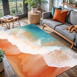 Blue White Waves and Orange Beach Pattern 10x14