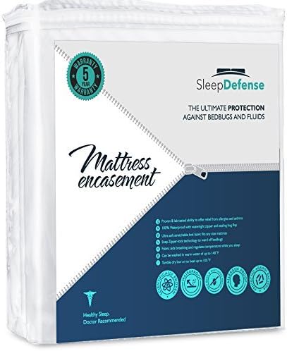Sleep Defense Premium 100% Waterproof/Bed Bug Proof Noiseless Mattress Encasement, Fully Protect Your Mattress from Bed Bugs, Fluids, Mites and Allergens, Queen Standard by Sleep Defense
