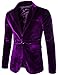 Porlox Mens Slim Fit Peaked Lapel 1 Button Velvet Blazer Jacket Purple,US XS / Label M