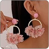 Fabric Flower Dangle Earrings for Women Exaggerated Boho Colorful Petal Earrings Vintage Camellia Earrings Fashion Simple Party Jewelry