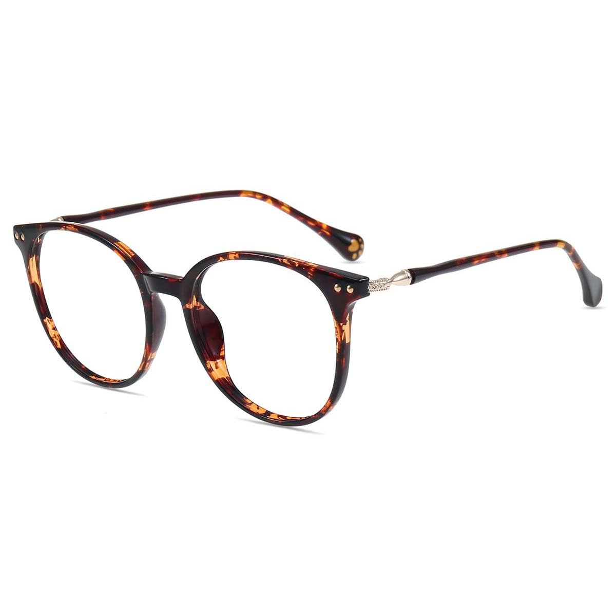 Firmoo Round Blue Light Blocking Glasses for Men/Women, Tortoise Computer Eyewear Anti Eye Strain Glasses