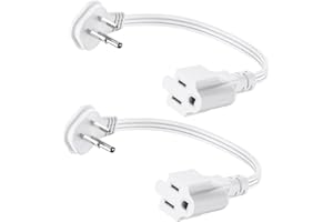 LITSTAR Flat Plug 1Ft Short Extension Cord, White 90-Degree Plug Low Profile Power Adapter, 3-Prong Indoor Grounded Small Extension Cord 16AWG 13A 1625W 2 Pack