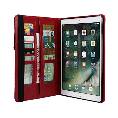TechCode iPad Case for Pro 11, Premium PU Leather Business Folio Stand Case with Pencil Sleeve Card Slots Pocket Multiple Viewing Angles Protective Smartshell Cover for iPad Pro 11 2018 Release, Red - Thumbnail 3