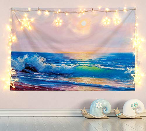 Tapestry Wall Hanging, Ocean Wave Sunset Tapestry Nature Landscape Wall Blanket Home Decorations for Living Room Bedroom Apartment Dorm Decor
