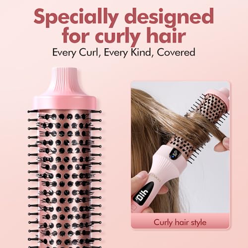 Dovza Blowout Boost Thermal Brush - 1.5 Inch Thermal Brush & Curling Iron for Voluminous Blowout, Dual Voltage, Ceramic Tourmaline & Negative Ion, 5 Heat Settings