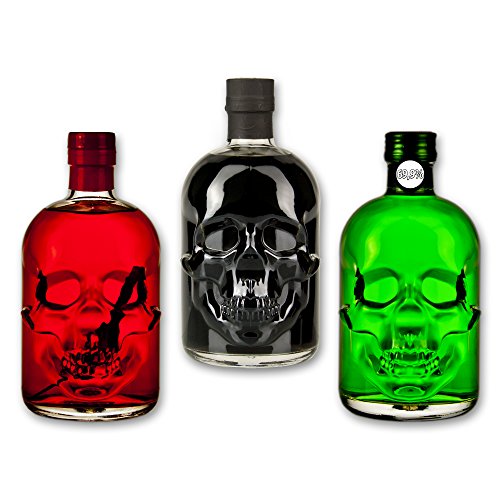 Totenkopf-Absinthe-Set: 1x Amnesie Absinthe 0,5l + 1x Black Head Absinthe 0,5l 1x Red Chili Head Absinthe
