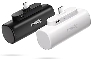 Miady 2-Pack 5000mAh Mini Portable Charger with Built-in Type C Connector, 5V 2.4A USB-C Output Fast Charging Small Power Bank, Compact Battery Pack Compatible with iPhone 17/16/15 Galaxy S24/S22 iPad
