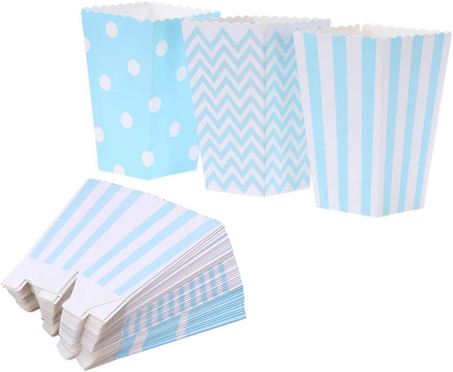 Popcorn Boxes Cardboard Candy Boxes Container Polka Dot Stripe Chevron Ripple，For Birthday, Bridal and Baby Shower，Carnival/Graduation/Party/Movie/Fiesta，Dessert Tables Wedding Party Supplies 36pcs