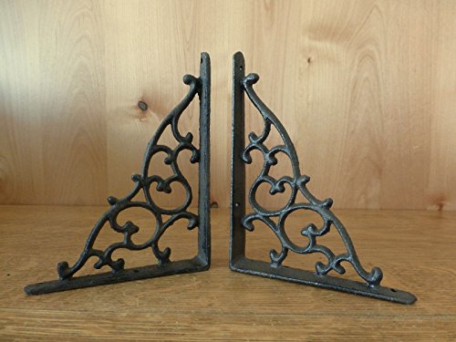 2 BROWN ANTIQUE-STYLE 7" CAST IRON SHELF BRACKETS braces garden rustic CLASSIC