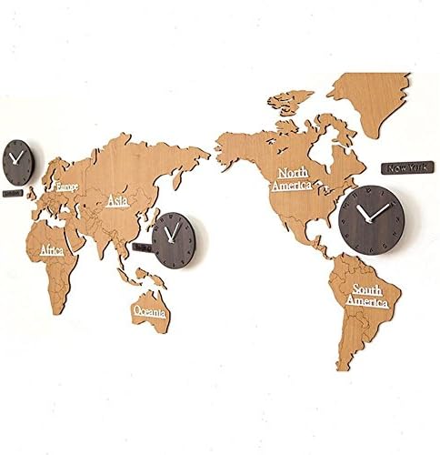 Kairuini DIY Wall Clock Silent Non Ticking Large Mute Wall Stickers for Living Room Bedroom Home Decorations World Time Hanging Frame-Less Clocks (Brown)