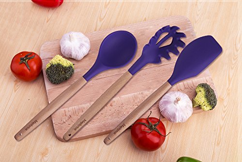 Silicone Cooking Utensils, 6 Pieces Nonstick Heat Resistant Kitchen Tool Set BPA Free with Natural Wood Handle by Maphyton - Thumbnail 5
