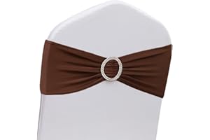 JFDYDM Brown Chair Sashes 50 Pack, Spandex Brown Chair Bows Bands with Buckle Slider for Folding Chairs Wedding Party Birthday Decor, Chair Ties