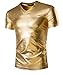 Plumsika Men's Fashion Shiny Nightclub Metallic Silver Button Down Shirts (XXL (US XL), Gold-s)