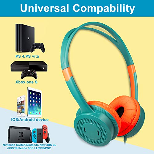 HUOTO Kids Headphones,Wired Headphone Children Girls Boys Foldable Adjustable Stereo,3.5MM Jack On-Ear Headphone Earphones Headset for iPad Cellphones Computer MP3/4 Kindle Tablet with Mic (Green)