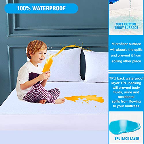 Twin XL Size Premium Waterproof Mattress Protector, Breathable Cotton