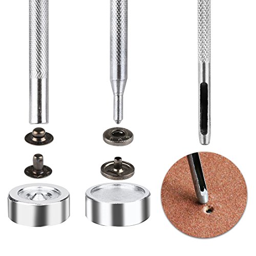 HAUSPROFI Leather Snap Fasteners Kit, 120 Sets Snap Fasteners Clothing Snaps Button Stud Buttons with Fixing Tool Kit for Leather Craft Jacket Wallet Handbag (12 mm) - Thumbnail 4