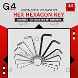 G4Gadget 14Pcs Hex Key Set Metric Imperial on Ring Durable Steel Wrench view 2