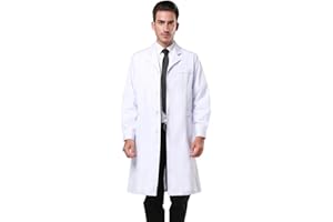 Men's White Lab Coats Doctor Workwear - Unisex Lab Coat Scrubs Adult Uniform