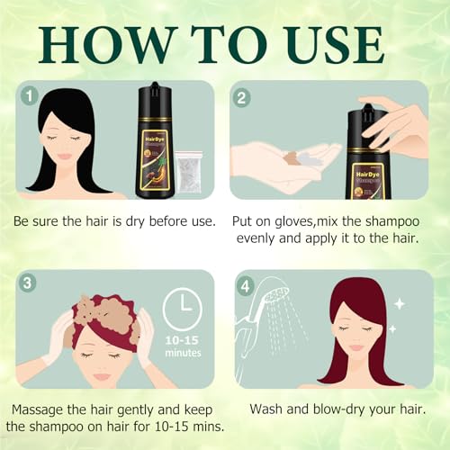 NCEPROHR WINE RED HAIR COLOR SHAMPOO 3 IN 1 FOR DARK HAIR, NATURAL RED HAIR DYE SHAMPOO EASY TO USE & LONG LASTING, 16.90 FL OZ (RED WINE)