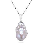 BAMIKI Baroque Pearl Pendant Necklace, Freshwater/Saltwater Cultured Pearl 13-15mm, 925 Sterling Silver Necklace, 18K White Gold Plated Adjustable Chain 18+2IN, Jewelry Gifts for Women