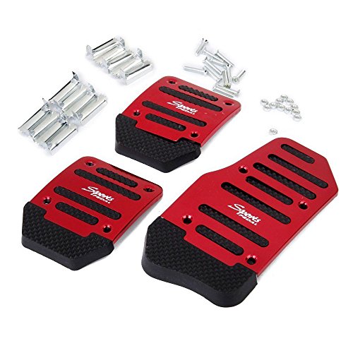 FLY5D 3 Pcs Manual Car Auto Non Slip Sports Aluminium Alloy Automatic Car Auto Vehicle Pedal Foot Treadle Foot Brake Cover Pad (Red) - Thumbnail 2