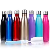 Sfee 17oz Double Wall Vacuum Insulated Stainless Steel Water Bottle Cup - Perfect for Outdoor Sports Camping Hiking Cycling +a Cleaning Brush (Black)