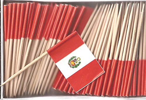 One Box Peru Toothpick Flags, 100 Small Mini Peruvian Flag Cupcake Toothpicks or Cocktail Picks