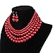 Lanue Women Elegant Jewelry Set Multi Strand 5 Layer Pearl Bead Cluster Collar Bib Choker Necklace and Earrings Suit
