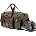 BLUBOON Canvas Duffle Bag Weekender Overnight Travel Tote Bag with Shoe Compartment Oversized Genuine Leather Carry on Bag for Mens and Women (Army Green)