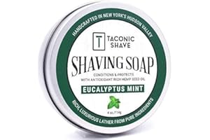 Taconic Shave Eucalyptus Mint Scent Shaving Soap – Invigorating Eucalyptus Menthol Aroma – Barbershop Quality Puck with Natural Oils – Cooling Lather – Made in USA