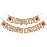 Jute Burlap Strawberry Theme Happy Birthday Party Banner - Glitter Summer Decoration Garland With Flower for Mantle Fireplace - Berry Sweet Girl